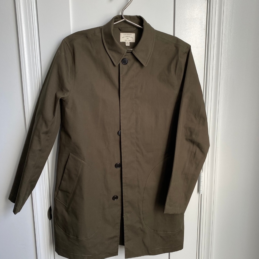 CLUB MONACO - BONDED MAC COAT - OLIVE - SIZE XS